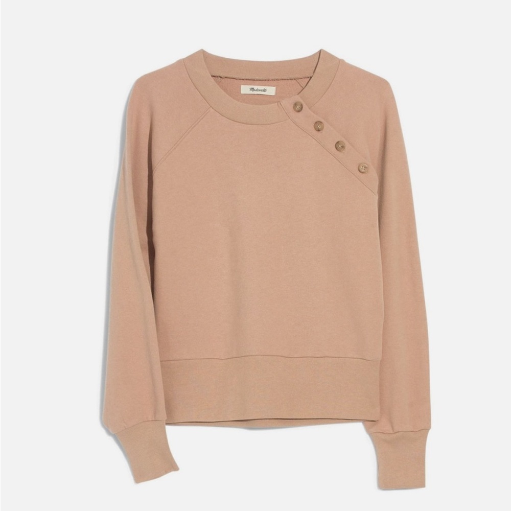 Madewell Pink Beige Button-Accent Sweatshirt